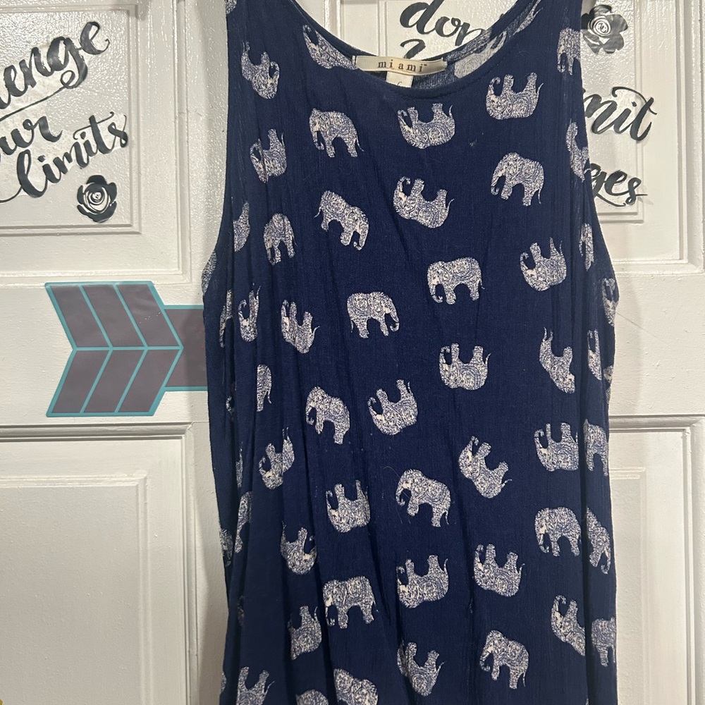 Miami Blue and White Elephant Print Top